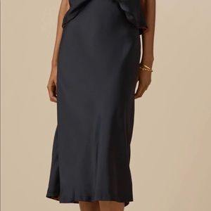 Vetta Reversible Satin Midi Skirt, black/cheetah in good gently used condition